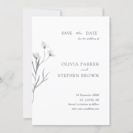 Reserva La Fecha Flor dibujada a mano. Boda blanco moderno simple