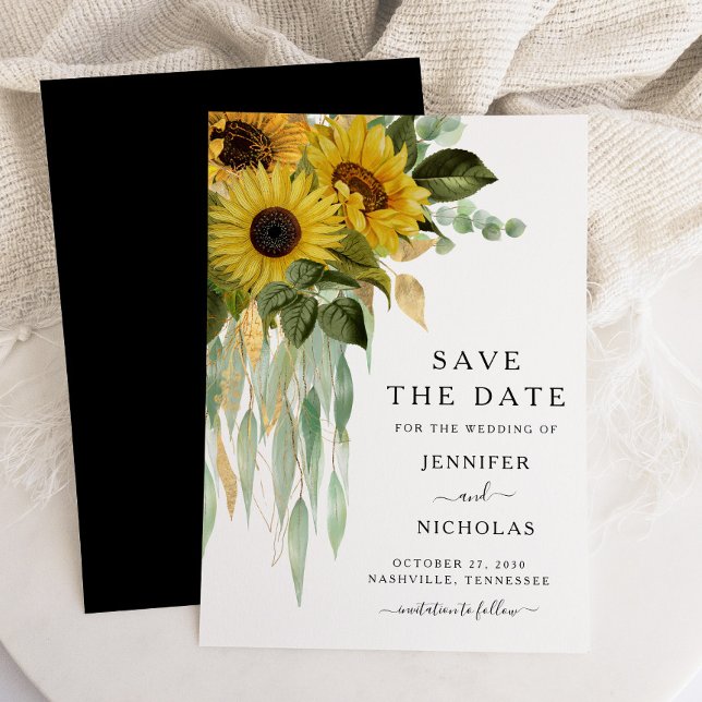 Reserva La Fecha Flor Rústica De Sombardos Blancos Y Negros (Elegant Black And White Sunflower Save The Date)