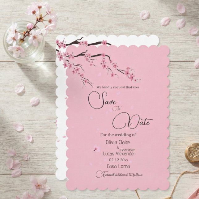 Reserva La Fecha Flor Sakura Acuarela Flor de Cerezo Rosa (Subido por el creador)