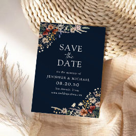 Reserva La Fecha Flor salvaje azul marina Tiny Save the Date Card