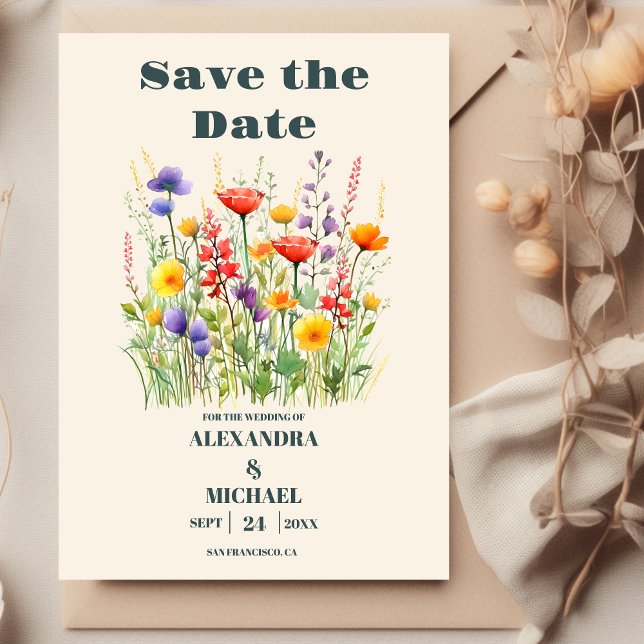 Reserva La Fecha Flor silvestre Boda Boho Country Floral (Subido por el creador)