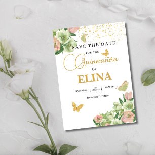Reserva La Fecha Flora color de agua salada verde rosa Quinceañera