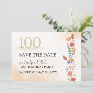 Reserva La Fecha Floral 100 cumpleaños - Elegante diseño acuarela