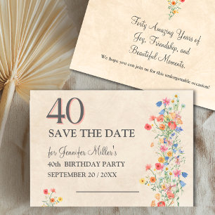 Reserva La Fecha Floral 40 cumpleaños - Elegante Flor silvestre 40 
