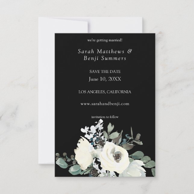 Reserva La Fecha Floral azul y blanca turbia V3- negro (Anverso)