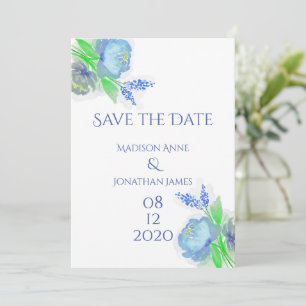 Reserva La Fecha Floral azul y verde elegante Bonito personalizada