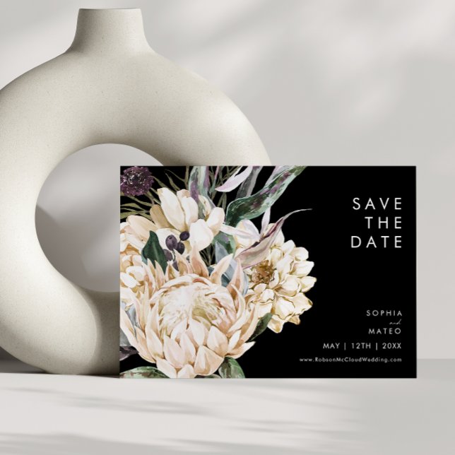 Reserva La Fecha Floral blanca | Negro Horizontal Guardar la fecha (Subido por el creador)