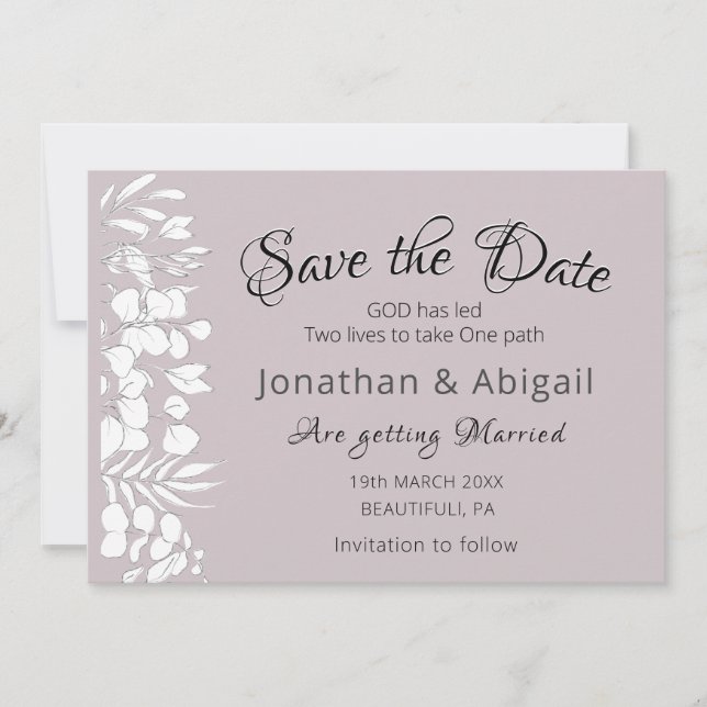 Reserva La Fecha Floral blanca sobre el Boda Inspirador de Lavender (Anverso)