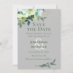 Reserva La Fecha Floral Blue Marfil Gray Turquoise Rustic Boda