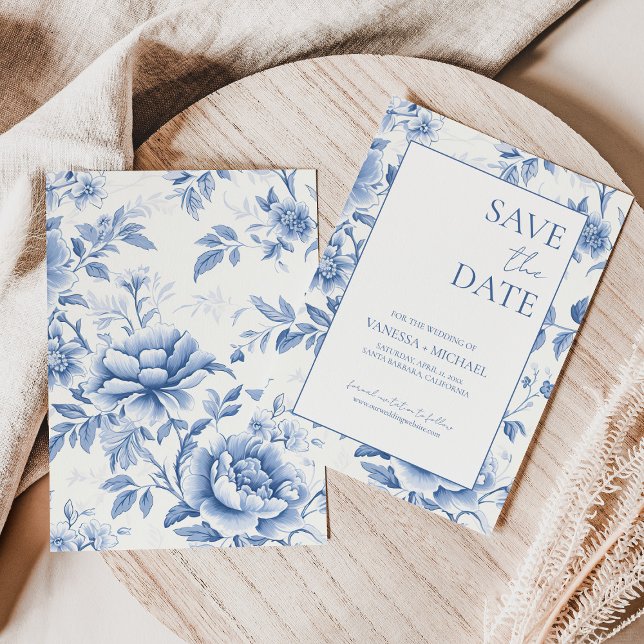 Reserva La Fecha Floral Blue White Toile De Jouy (Subido por el creador)
