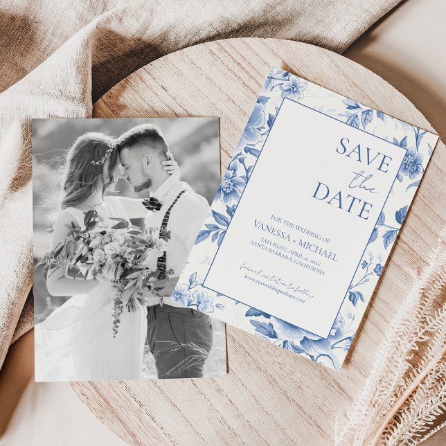 Reserva La Fecha Floral Blue White Toile De Jouy Photo (Subido por el creador)