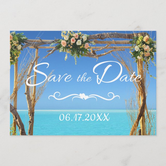 Reserva La Fecha Floral Boho Summer Beach Wedding Salva la fecha (Anverso)