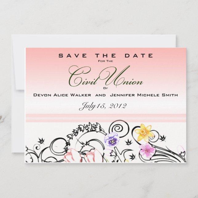 Reserva La Fecha Floral Bouquet Civil Union Save the Date Invite (Anverso)