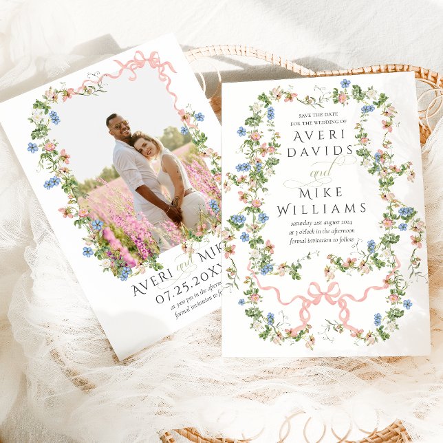 Reserva La Fecha Floral Bow Garden Rústico Elegante Boda de fotogra (Subido por el creador)