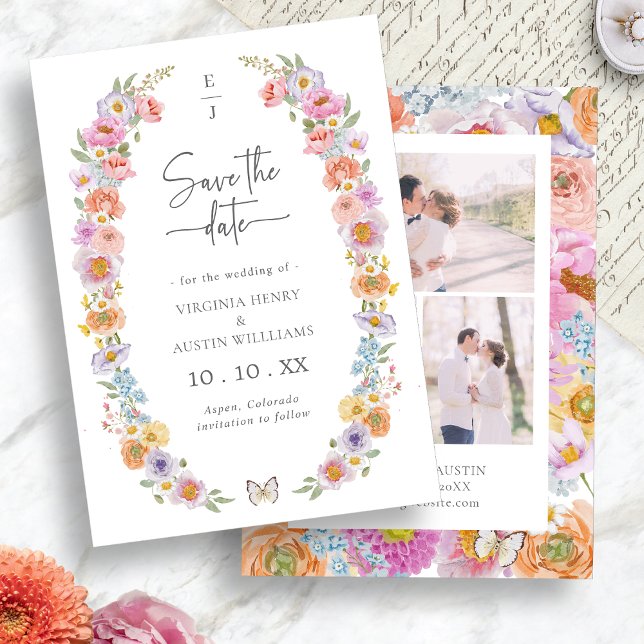 Reserva La Fecha Floral brillante (Bright Watercolor Floral Save The Date Card by Painted Paperie
)