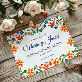 Reserva La Fecha Floral Colorful Botanical Flowers Spanish Wedding