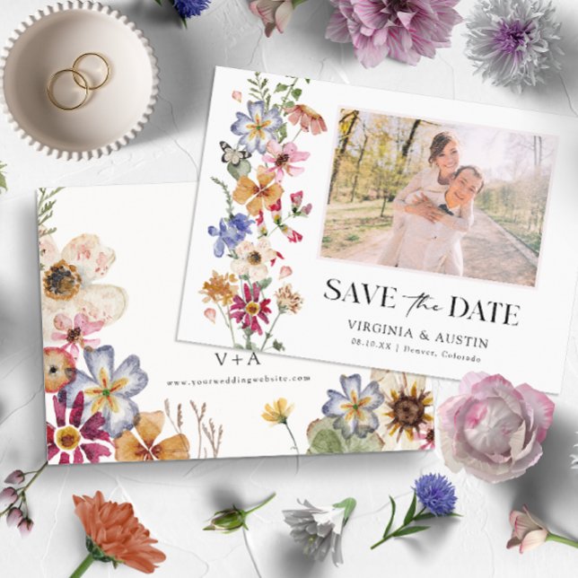 Reserva La Fecha Floral Colorido (Colorful Wildflower Wedding Save The Date by Painted Paperie)