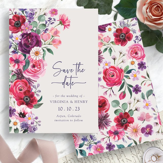Reserva La Fecha Floral Colorido (Colorful Watercolor Floral Save The Date Card by Painted Paperie
)
