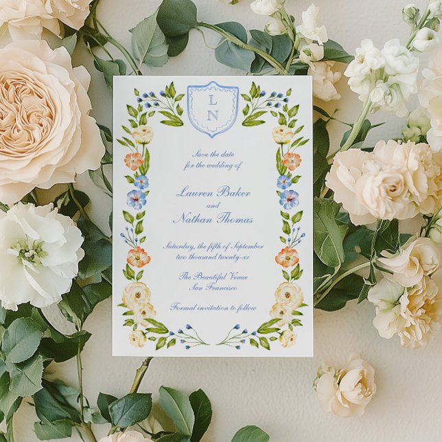 Reserva La Fecha Floral Crest Frame Wedding (Subido por el creador)