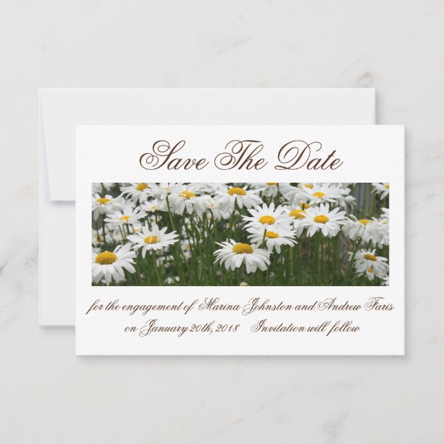 Reserva La Fecha Floral Daisies save The Date Invitation (Anverso)