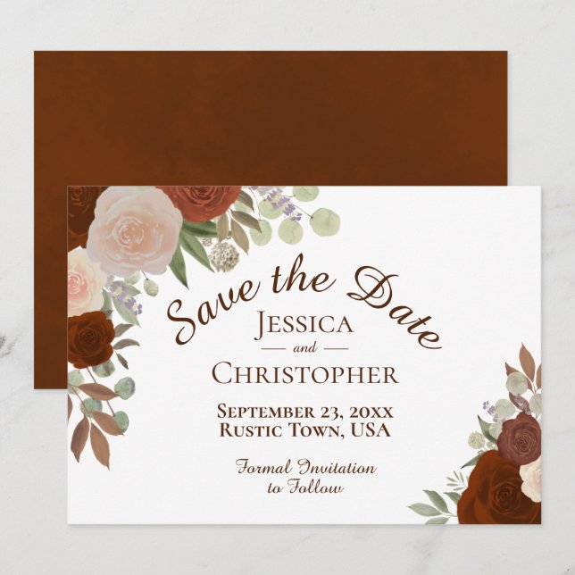 Reserva La Fecha Floral de acuarela de otoño simple matrimonio eleg (Anverso / Reverso)
