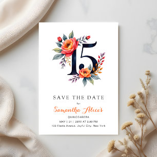 Reserva La Fecha Floral de acuarela rústica 15 años Quinceanera