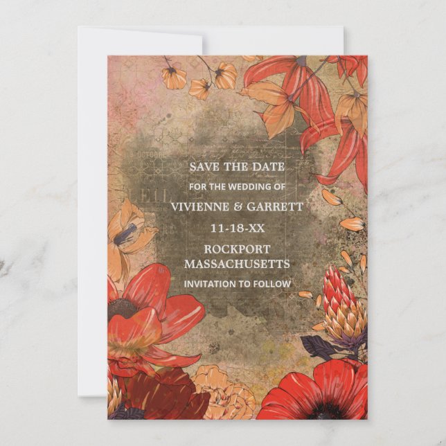 Reserva La Fecha Floral de caída en vena moderna (Anverso)