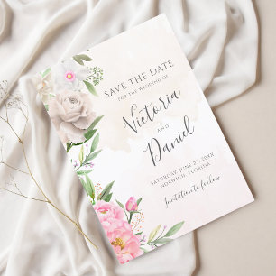 Reserva La Fecha Floral de color de agua rosada elegante matrimonio