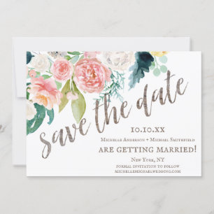 Reserva La Fecha Floral de color de agua rústica salva la fecha