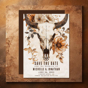 Reserva La Fecha Floral de cráneo de vaca rústica Boho Boda occiden