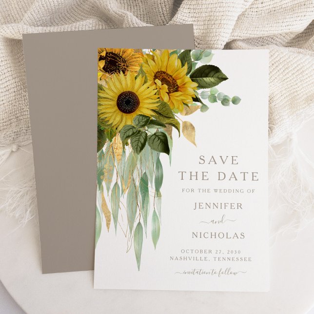 Reserva La Fecha Floral de girasoles rústicos (Elegant Sunflower Botanical Wedding Save The Date)