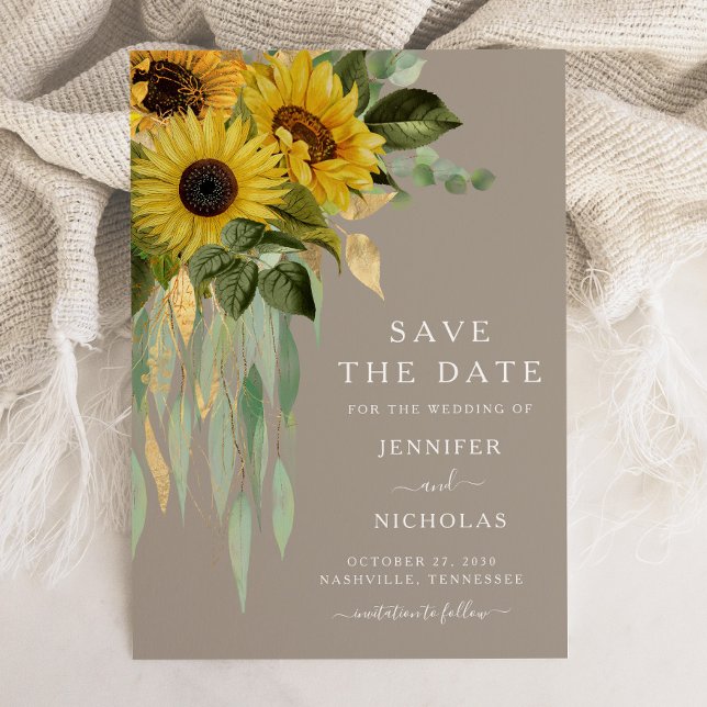 Reserva La Fecha Floral de girasoles rústicos (Elegant Sunflower Botanical Wedding Save The Date)