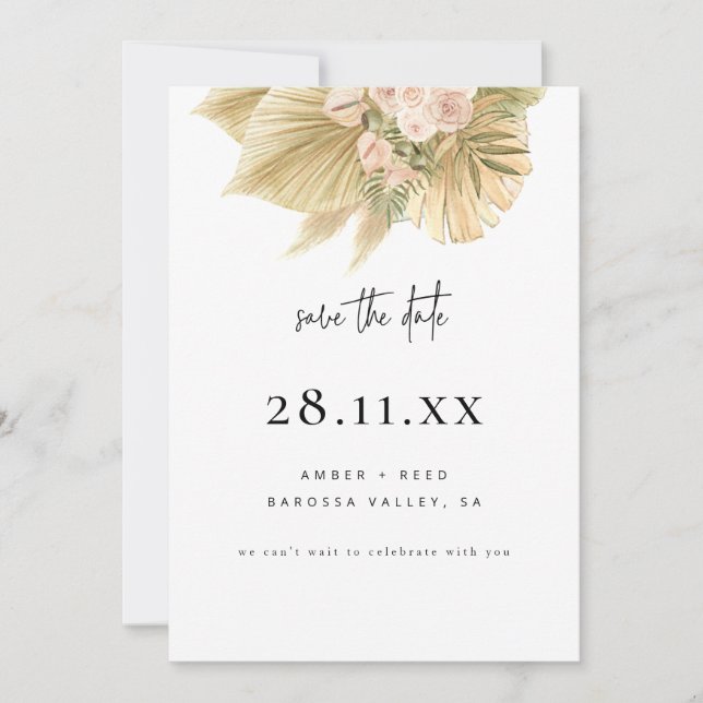 Reserva La Fecha Floral de hierba moderna Boho Pampas (Anverso)