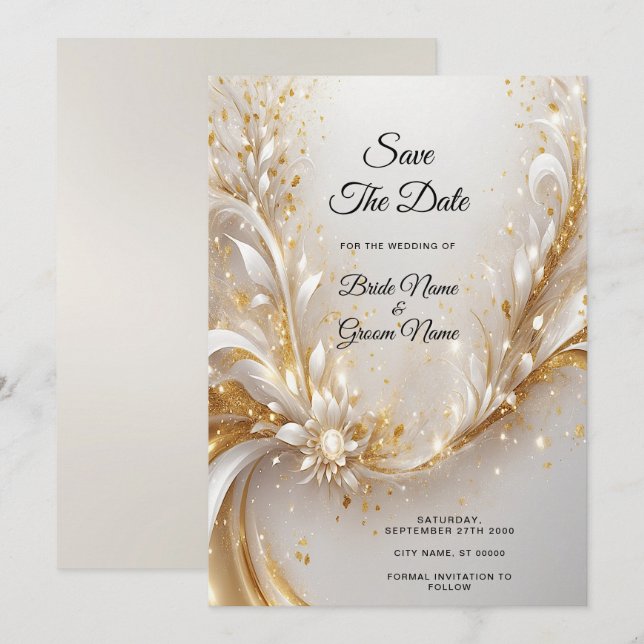 Reserva La Fecha Floral de oro blanco salva la fecha (Anverso / Reverso)