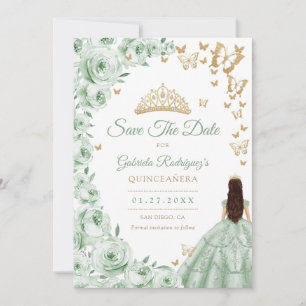 Reserva La Fecha Floral de oro verde sabio Quinceanera