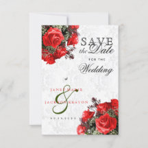 Floral de rosa roja salve la fecha