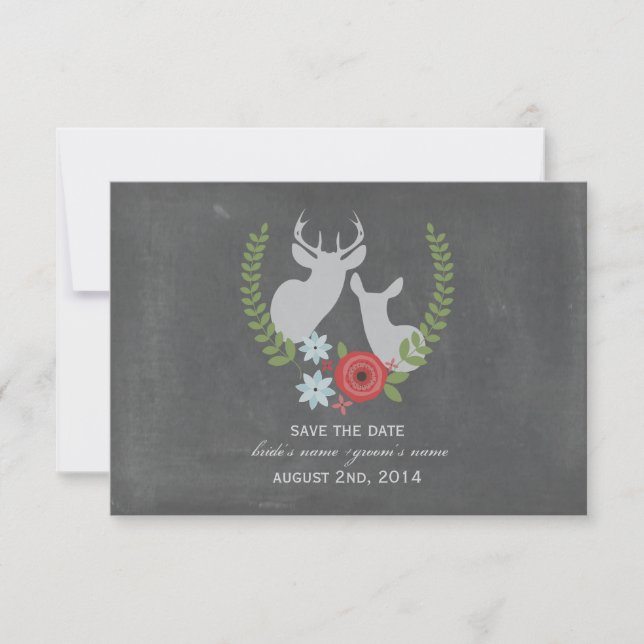 Reserva La Fecha Floral Deer Chalk Inspired Guardar La Fecha (Anverso)
