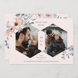 Reserva La Fecha Floral geométrica rosa y Subió de Rubor | Dos foto