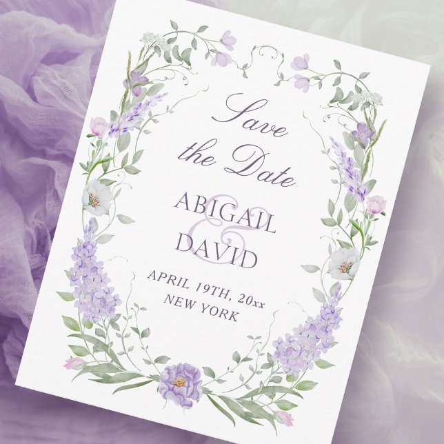 Reserva La Fecha Floral Lilac Lavender Frame Wedding Save The Date (Subido por el creador)
