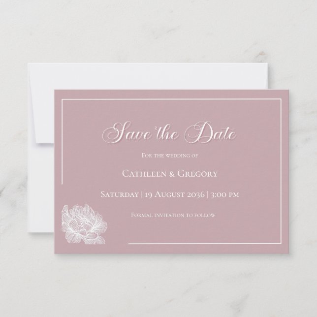 Reserva La Fecha Floral Line Art Dusty Rose White Wedding (Anverso)