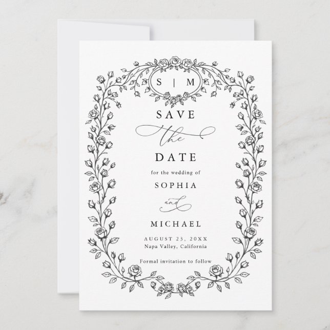 Reserva La Fecha Floral Line Art Save The Date Invitation (Anverso)