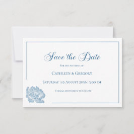 Reserva La Fecha Floral Line Art White Dusty Blue Wedding 