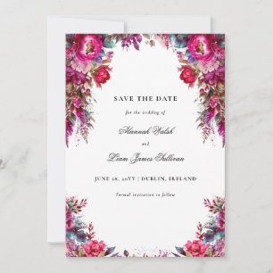 Reserva La Fecha Floral magenta brillante y Boda fotográfico en neg