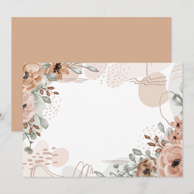 Reserva La Fecha Floral Marrón Beige Blanco Personalizado (Anverso / Reverso)