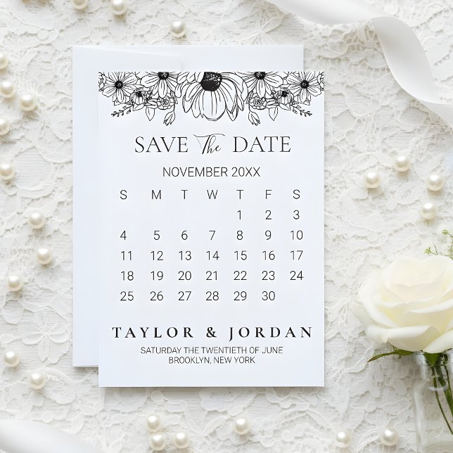 Reserva La Fecha Floral Minimalist Botanical Calendar Wedding  (Subido por el creador)