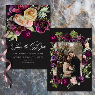 Reserva La Fecha Floral Oscuro Malhumorado Foto Romántica Negra Bor