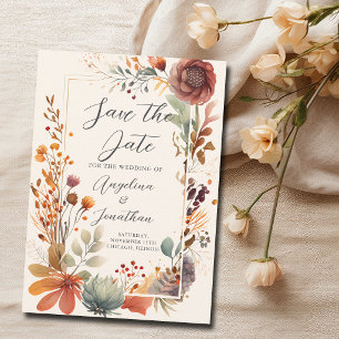 Reserva La Fecha Floral Otoño Vintage Marfil Boho Otoño