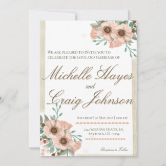 Reserva La Fecha Floral Peach y Olive Flat Save the Date Card