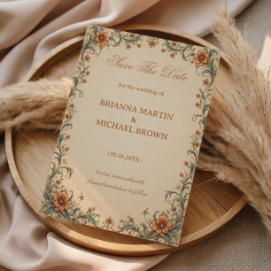 Reserva La Fecha Floral Romántico Ornamental Vintage