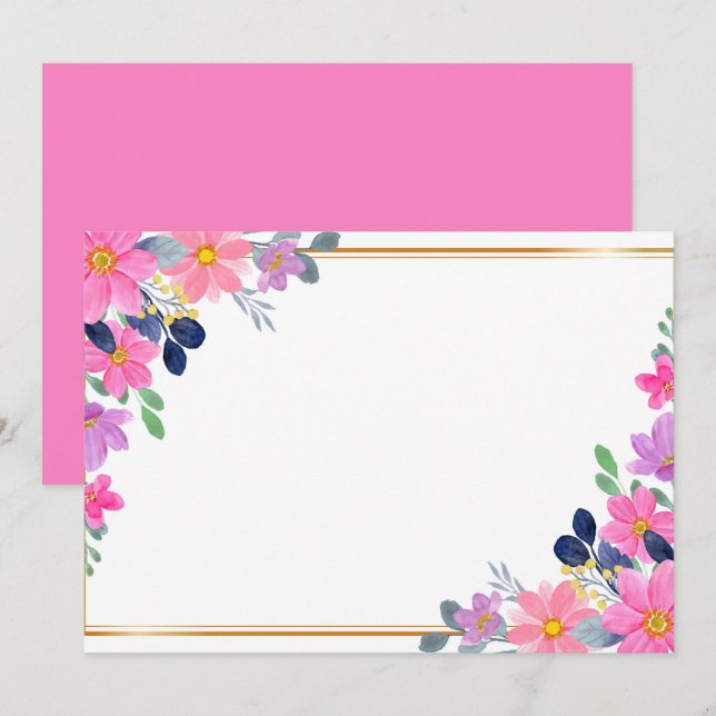 Reserva La Fecha Floral Rosa Caliente Personalizado en Blanco (Anverso / Reverso)